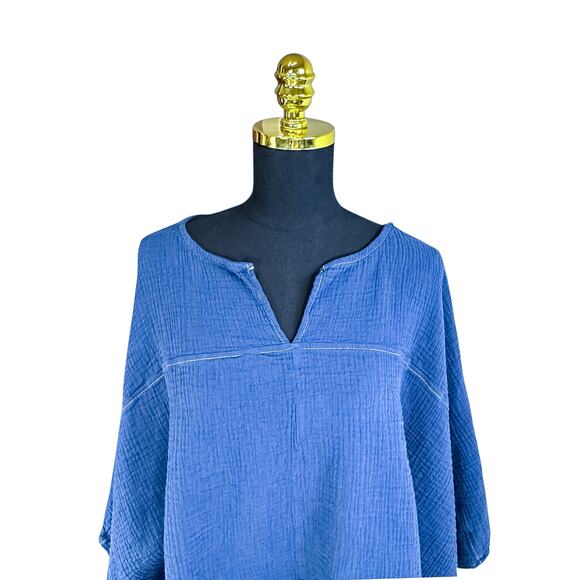 Suzanne Betro 'Simple' Navy Blue Boho Crop Top 2X - Lightweight Textured Rayon, - Picture 3 of 4